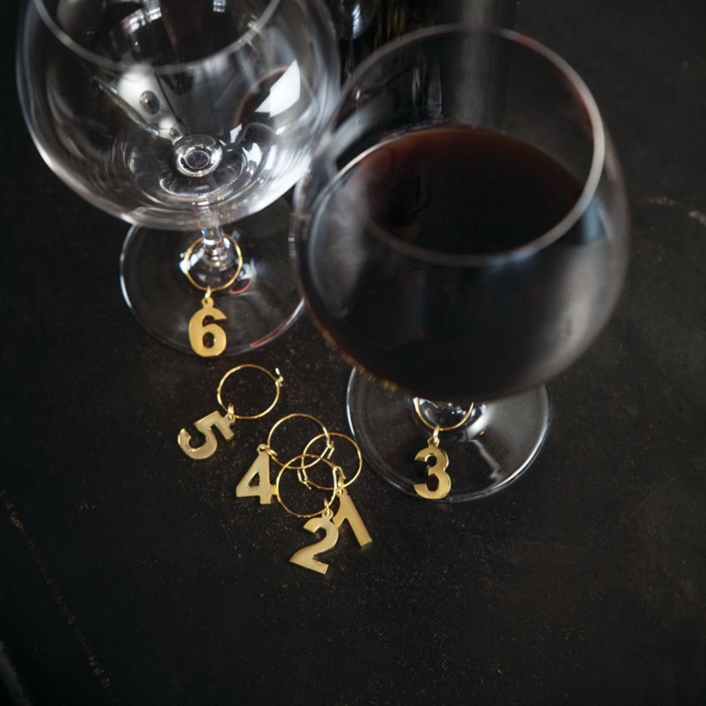 Set of 6 gold plated wine charms